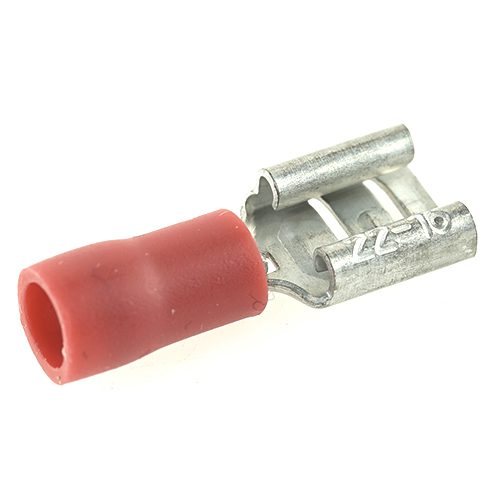 flat push-on receptacle 6.3mm, insulated shaft, 0.25-1mm², red