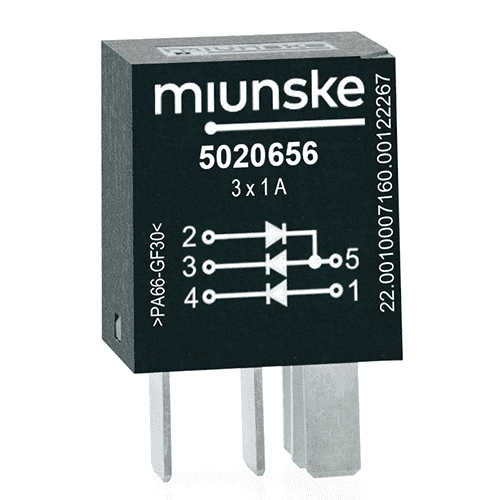 diode combination micro, triple, 1A, 400V, 2 diodes in series, one diode independent