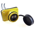 socket 24V, 2-pole, yellow, cable 35mm², cable length 3m, open cable ends, rubber cap black