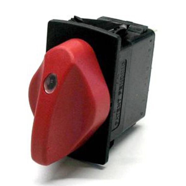 on-on-on rotary switch Contura, 24V/15A, LED 1 red,  lens 1 clear, knob red