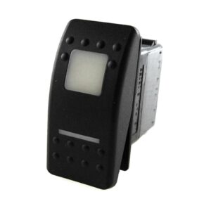 on-on Schalter, 12V/20A, Contura II, LED 1 grün hell, LED 2 gelb, quadratische und schmale Linse weiß, ohne Symbol
