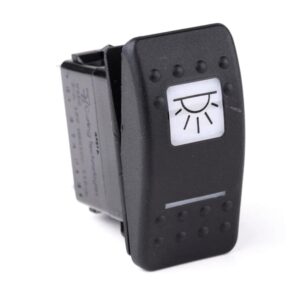 on-on Schalter, 12V/20A, Contura II, LED 1 grün hell, LED 2 grün hell, quadratische und schmale Linse hell, mit Symbol "Innenlicht"