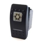 on-on Doppelschalter, 12V/20A, Contura II, LED 1 grün hell, LED 2 rot hell, quadratische und schmale Linse weiß, Symbol „Klimaanlage“
