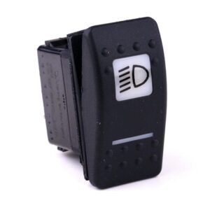 on-on-off Doppelschalter, 12V/20A, Contura II, LED 1 grün hell, LED 2 grün hell, quadratische und schmale Linse weiß, Symbol "Abblendlicht", mit Flächendichtung
