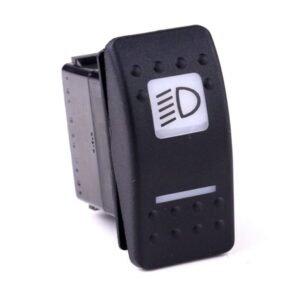 on-on-on Doppelschalter, 12V/20A, Contura II, LED 1 grün hell, LED 2 rot hell, quadratische und schmale Linse weiß, Symbol "Abblendlicht"
