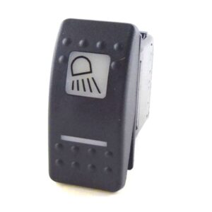 on-on-on Dopelschalter, 12V/20A, Contura II, LED 1 grün hell, LED 2 rot hell, quadratische und schmale Linse weiß, Symbol "Arbeitsscheinwerfer hinten"