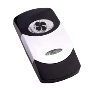 Actuator Contura VI, black, bright chrome plated, low insert, oval lens and bar lens clear, symbol "ventilation fan or blower"